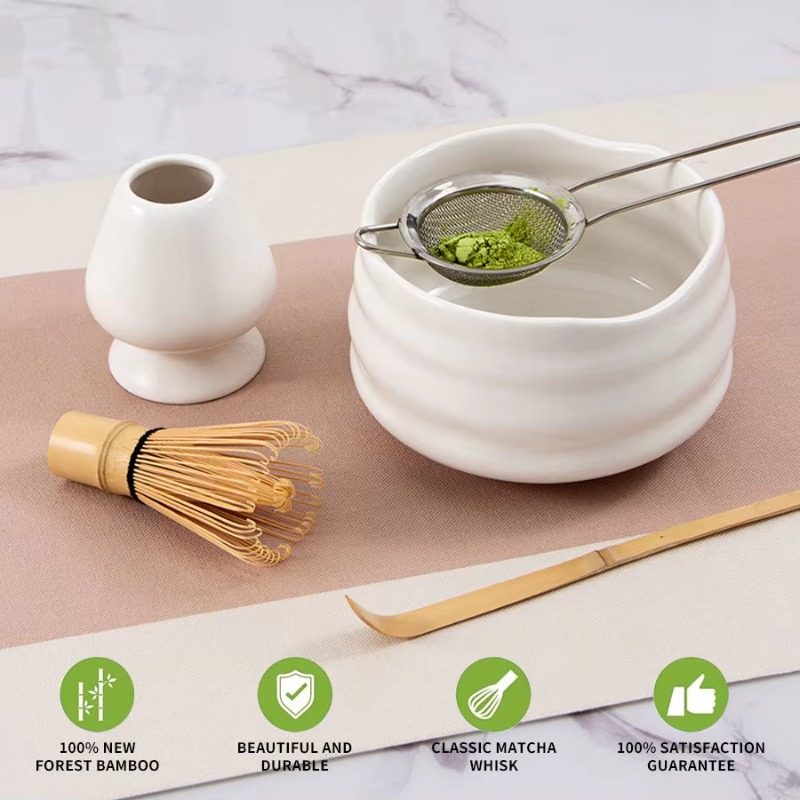 Matcha Whisk Set - Bambu Çay Çırpıcısı Seti Seramik Çay