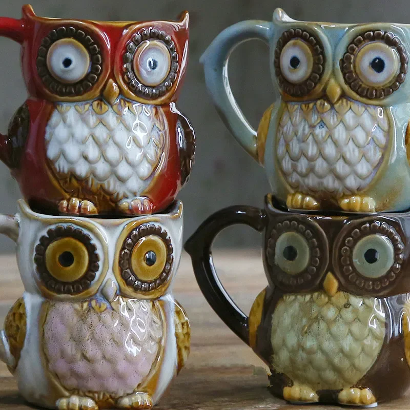 Morning Tea Coffee - Sevimli Baykuş Karikatür Kahve Drinkware, Süt,