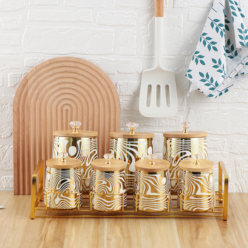 Coffee Tea Sugar Canister Set - 7'li Renk Sırlı Seramik Mutfak Teneke