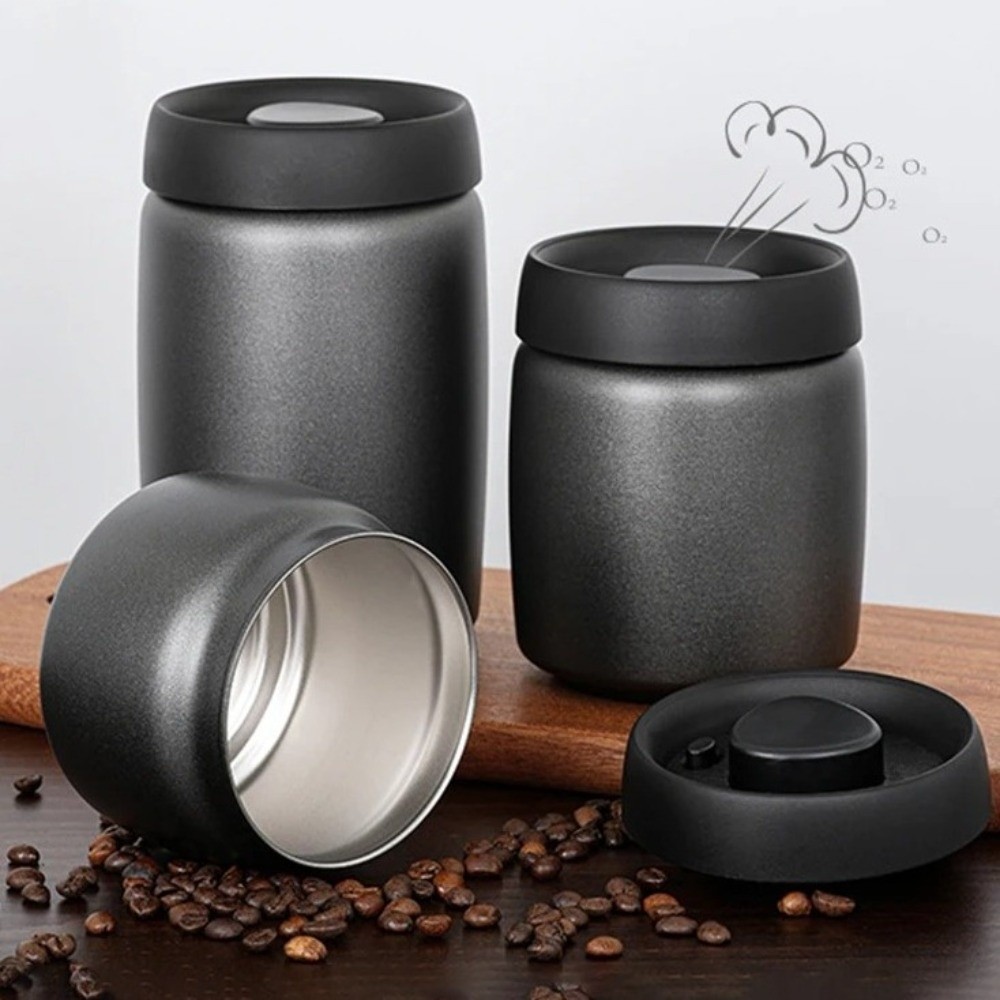 Coffee Tea Canister Set - Paslanmaz Çelik Kahve Çekirdekleri Vakumlu Kap
